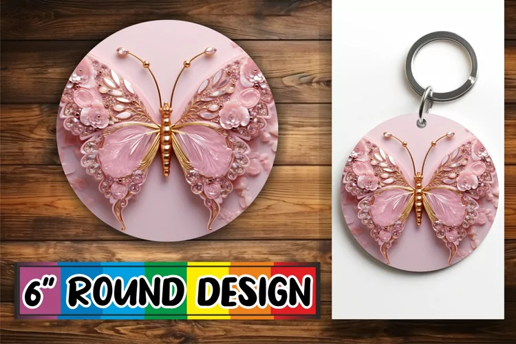 3D Butterfly Keychain - Round Elegance