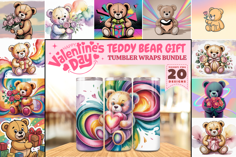 Valentine’s Day Teddy Bear Gift Tumbler Wrap PNG Big Bundle