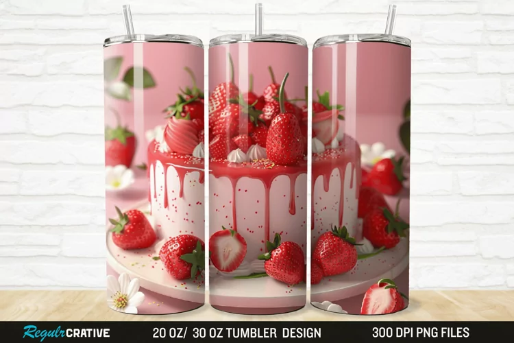 3D Strawberry Cake 20/30oz Skinny Tumbler