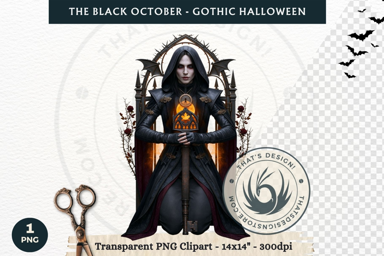 The Black October Gothic Halloween Clipart, Horror character