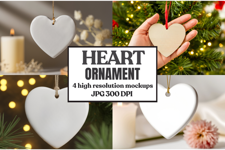 Christmas Heart Ornaments Mockup | Hanging Glass Heart Ornam