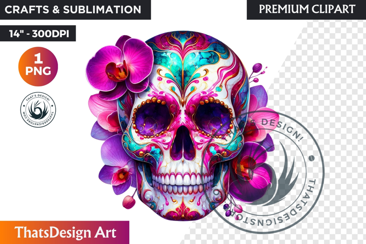 Floral Sugar Skull Day of the Dead Clipart, dia de muertos