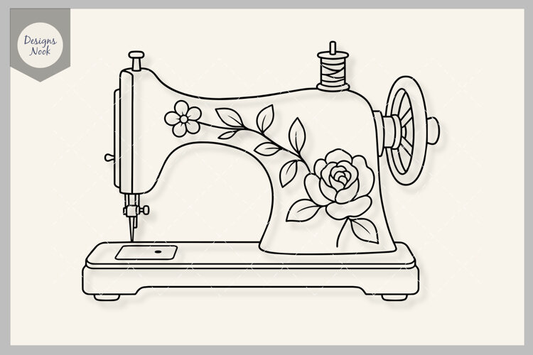 Floral Sewing Machine SVG, Vintage Sewing SVG, Rose Flower example image 1