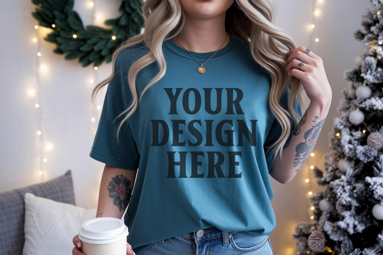 Christmas Comfort Colors 1717 Blue Spruce TShirt Mockup, CC