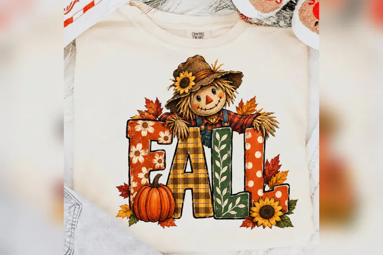 Fall Scarecrow PNG, Autumn Pumpkin Sunflower Design