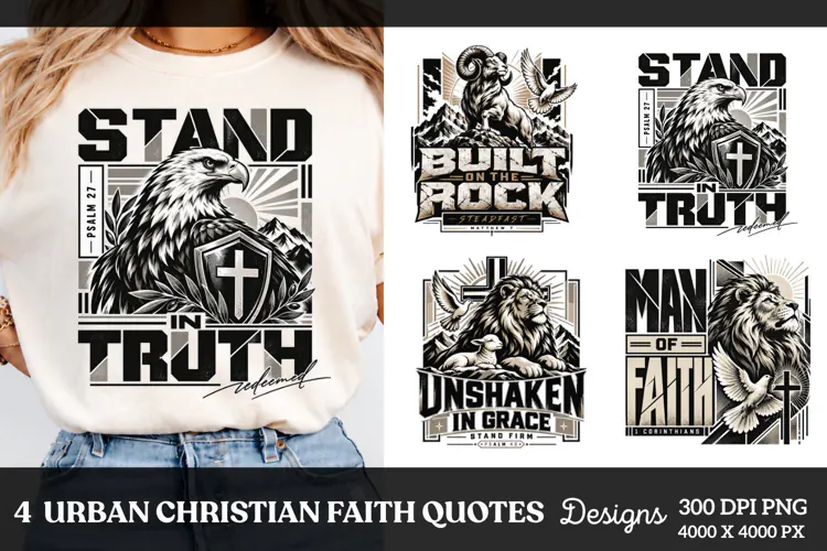4 Urban Christian Faith Shirt PNG Designs, 4 Christian Grace