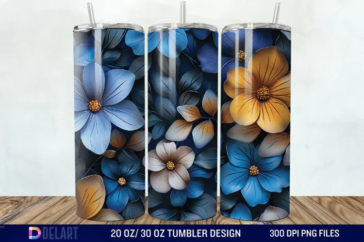 3D Painted Flower Tumbler Wrap