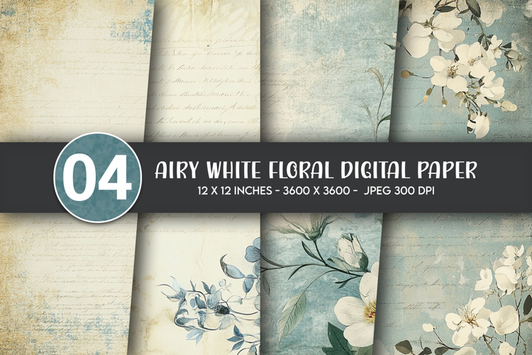 Airy White Floral Digital Paper example image 1