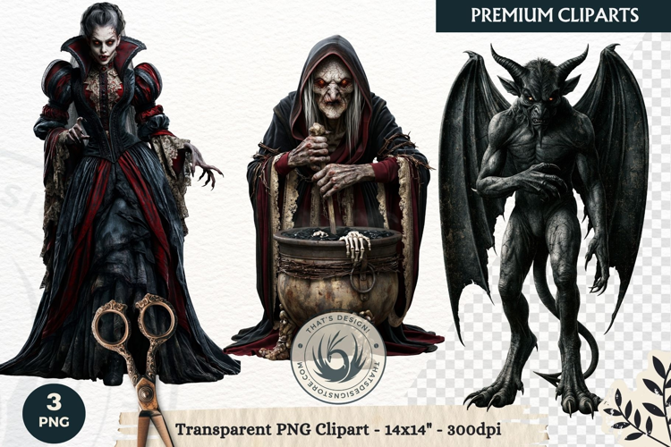 Dark Fantasy Halloween Horror Clipart PNG, Gothic Monster