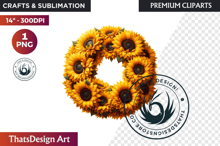 Sunflower Autumn Wreath - Rustic Farmhouse Harvest PNG