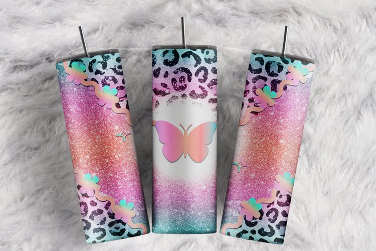 Custom Name Colorful Leopard Butterfly 20 oz tumbler wrap