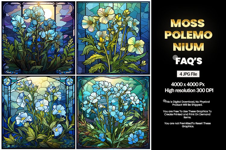 Stained Glass Moss Polemonium Square Coaster - 04 Variations example image 1