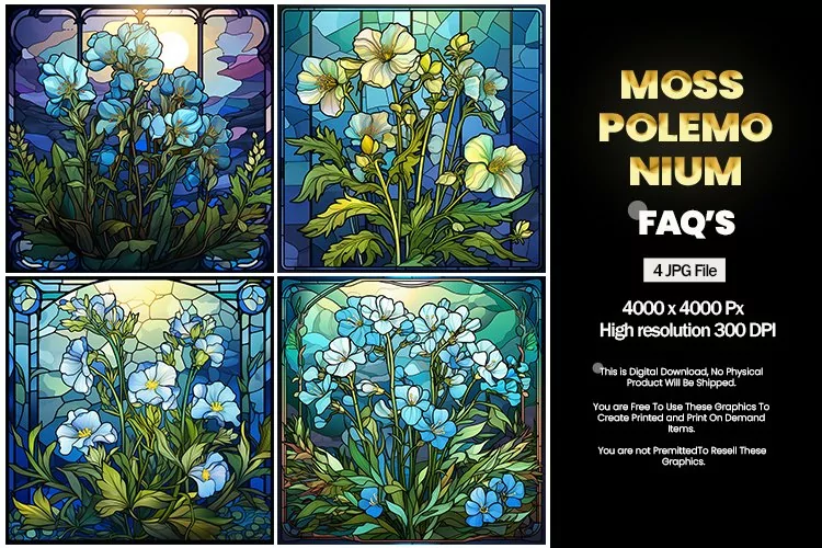 Stained Glass Moss Polemonium Square Coaster - 04 Variations