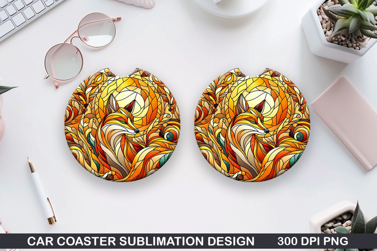 Foxes Wolves Car Coaster Sublimation| Foxes Coaster PNG