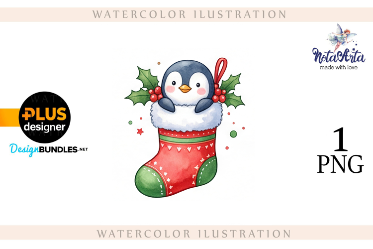 Christmas Penguins in Watercolor Style