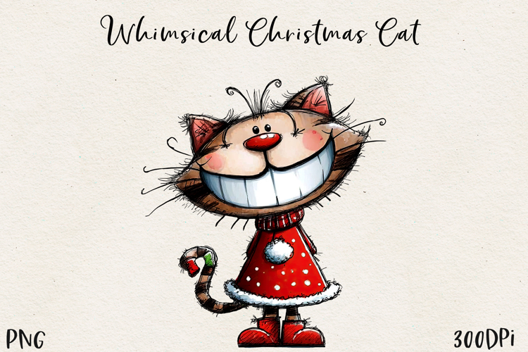 Cute Christmas Cat PNG | Whimsical Holiday Kitty Clipart