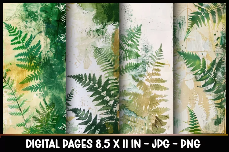 4 Tropical Leaves Digital Papers I Junk Journal 8.5x11