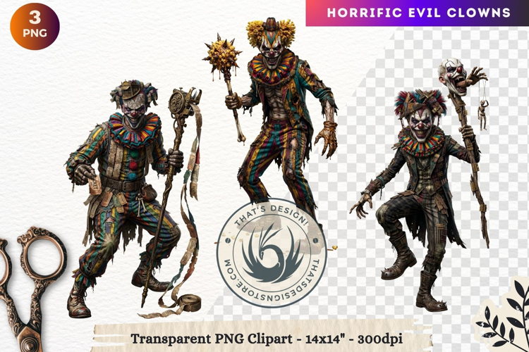 Horrific Evil Clown Clipart - Creepy Circus PNG Graphics