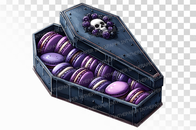 Coffin Box Purple Macarons Halloween PNG