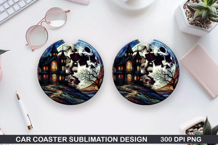 Mansion Car Coaster Sublimation |Halloween Coaster PNG