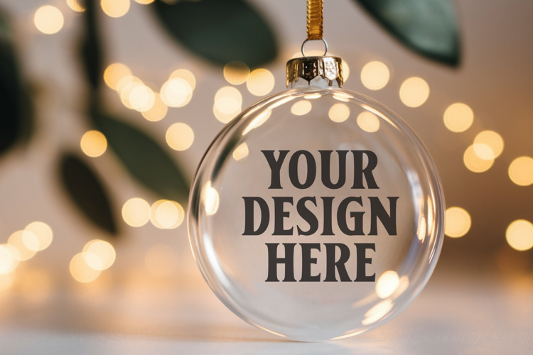 Acrylic Christmas Ornament Mockups | Clear Round Holiday