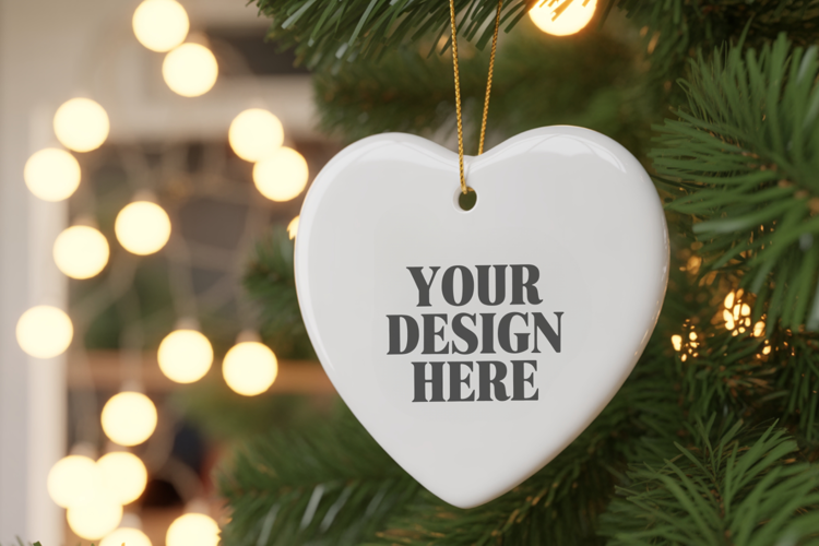 Christmas Love Heart Ornament Mockup | Holiday Hanging