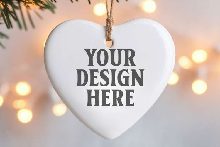 Heart Shaped Christmas Ornament Mockups | Frosted Glass Holi
