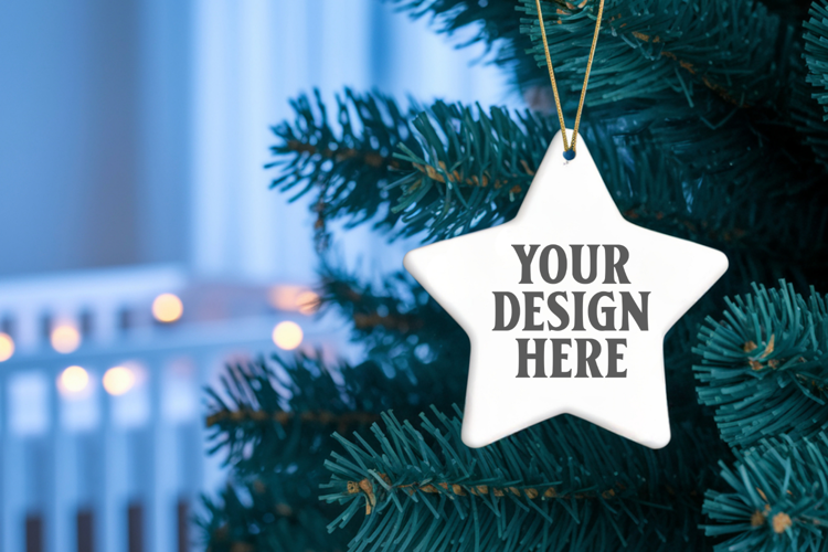 Christmas Star Ceramic Ornaments Mockup