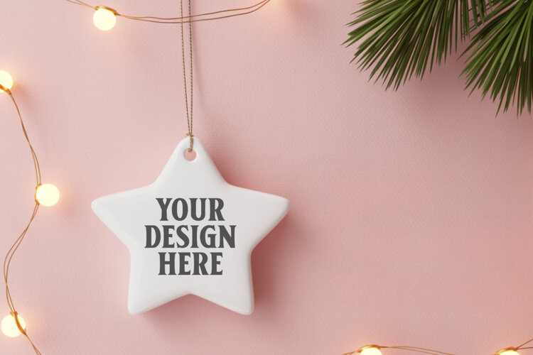 Christmas Star Ceramic Ornaments Mockup | Holiday Star Ornam example image 1