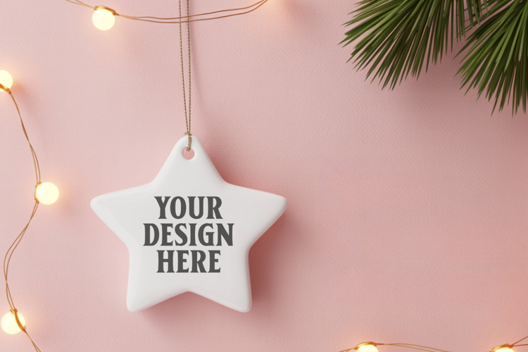 Christmas Star Ceramic Ornaments Mockup | Holiday Star Ornam