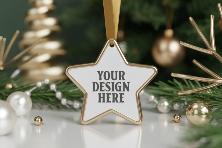 Christmas Star Ceramic Ornament Mockup | Cozy Boho Holiday D
