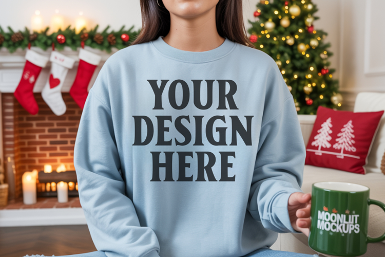 Comfort Colors 1566 Lagoon Blue Sweatshirt Mockup Real Model