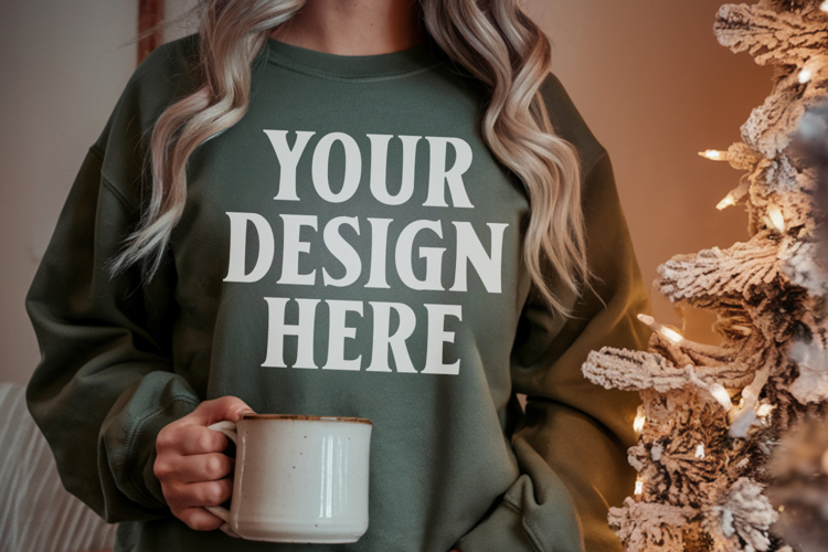 Comfort Colors 1566 Light Green Sweatshirt Mockup, Cozy Boho