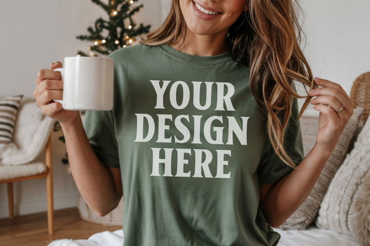 Christmas Comfort Colors 1717 Blue Spruce T-Shirt Mockup Rea