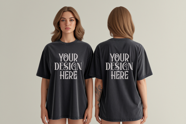Comfort Colors 1717 Black Front & back T shirt mockups
