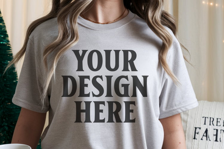 Comfort Colors 1717 Grey Christmas T-Shirt Mockup, Boho