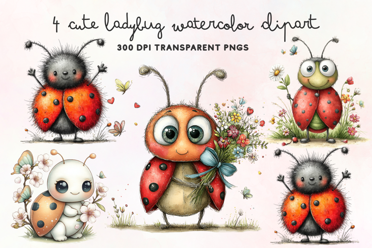 Cute Ladybug Watercolor Clipart PNG