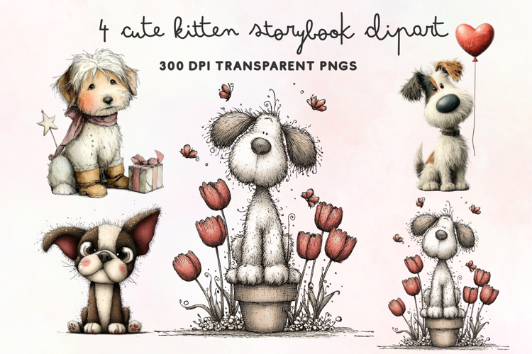 Cute Watercolor Dogs Clipart PNG