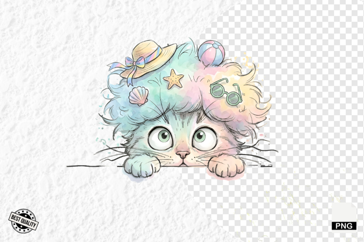 Summer Cat Peeking Clipart