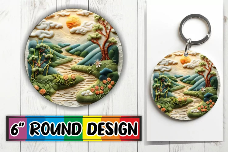 Spring Scene 3D Circle Kaychain Sublimation Design Print