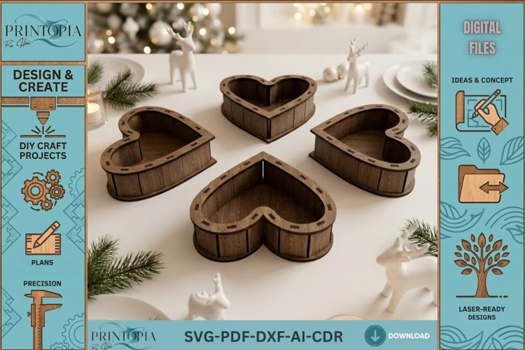 Heart-Shaped Wooden Gift Box Template for Laser Cutting