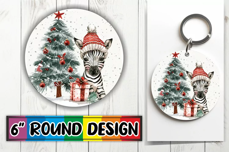 Festive Winter Animals Round Design Keychain Sublimation