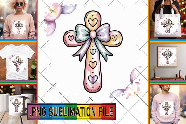 LUMINOUS Tote Bag Designs PNG, Cross and Bow