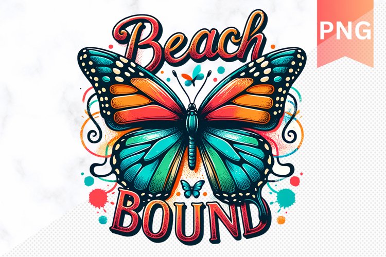 Beach Bound - Butterfly Sublimation - Clipart PNG Design