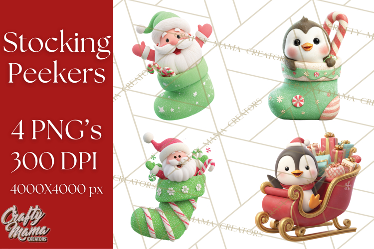 Christmas Stockings & Sleighs Clipart PNG Cute Holiday