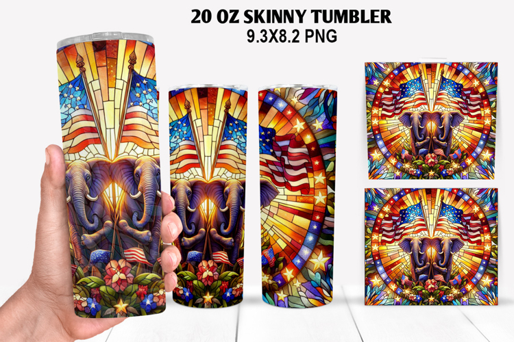 Elephant Skinny Tumbler 20oz Wrap Design,4th of july Tumbler