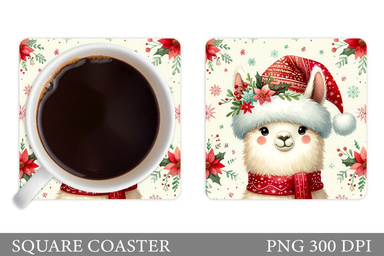 Christmas Lama Coaster Design. Christmas Coaster Sublimation example image 1