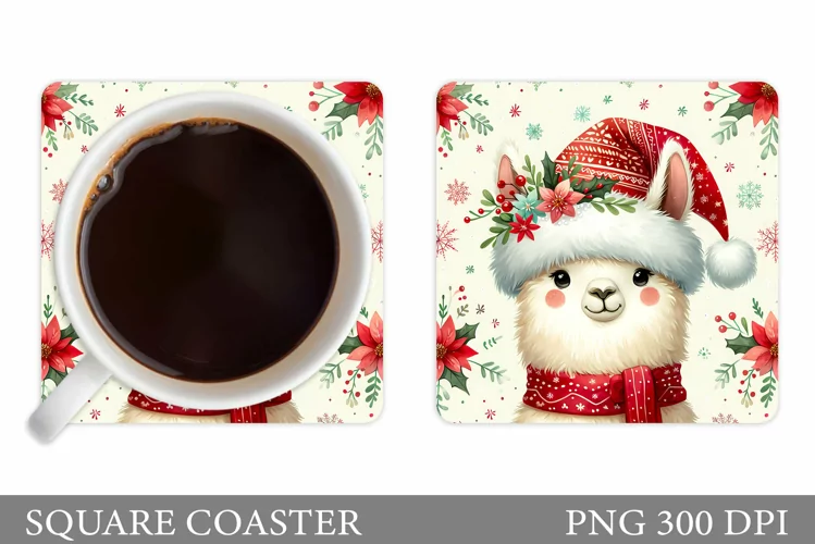 Christmas Lama Coaster Design. Christmas Coaster Sublimation