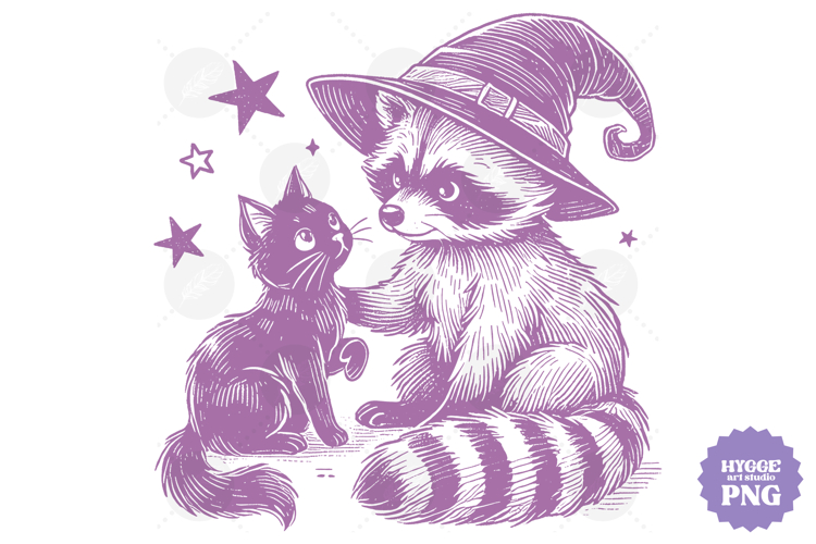 Vintage Funny Sarcastic Feral Witch Raccoon Halloween PNG