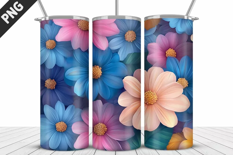 3D Daisy Flowers 20oz Tumbler Wrap | Sublimation Design